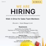 India, Bangalore Sobha Ltd Walk-in-Drive for Sales Team Members on 3rd February 2025 Time: 10:30 AM – 12:30 PM.