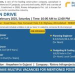 India Gujarat, Ahmedabad Riviera Infraprojects Pvt Ltd Walk-In-Interview on 15th February 2025 Time: 10:00 AM to 12:00 PM.