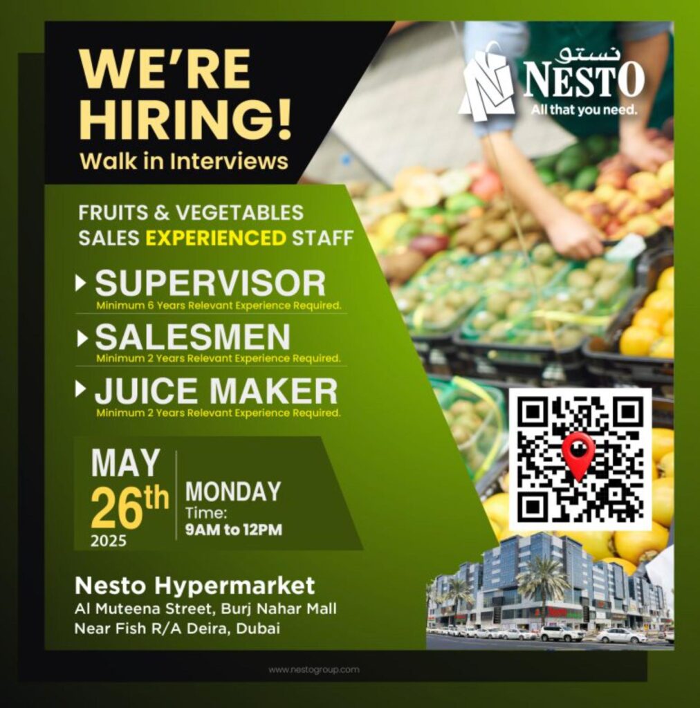 exciting careers at nesto hypermarket uae – walk-In for sales roles on 26 may 2025