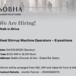 dubai steel machine operator jobs walk-in 4th may 2025 – join sobha constructions uae