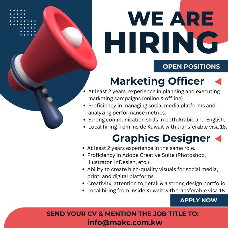 📢 Marketing Officer and Graphics Designer Jobs in Kuwait 2025 for Visa 18 Holders