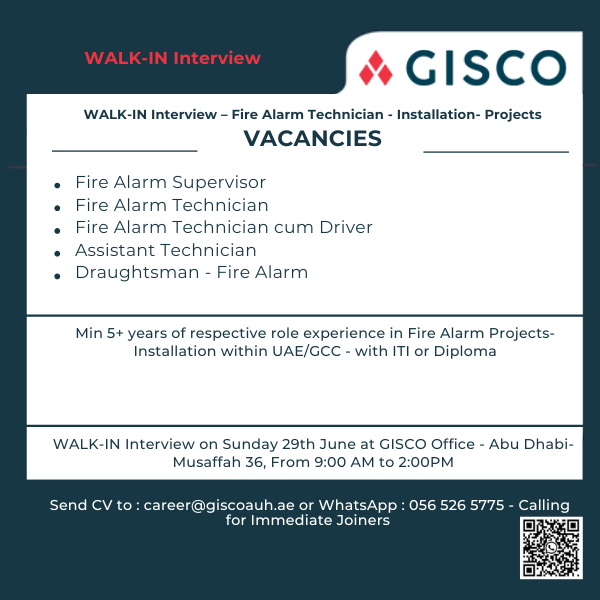 📍 Exciting Fire Alarm Technician Jobs at GISCO Abu Dhabi June 2025