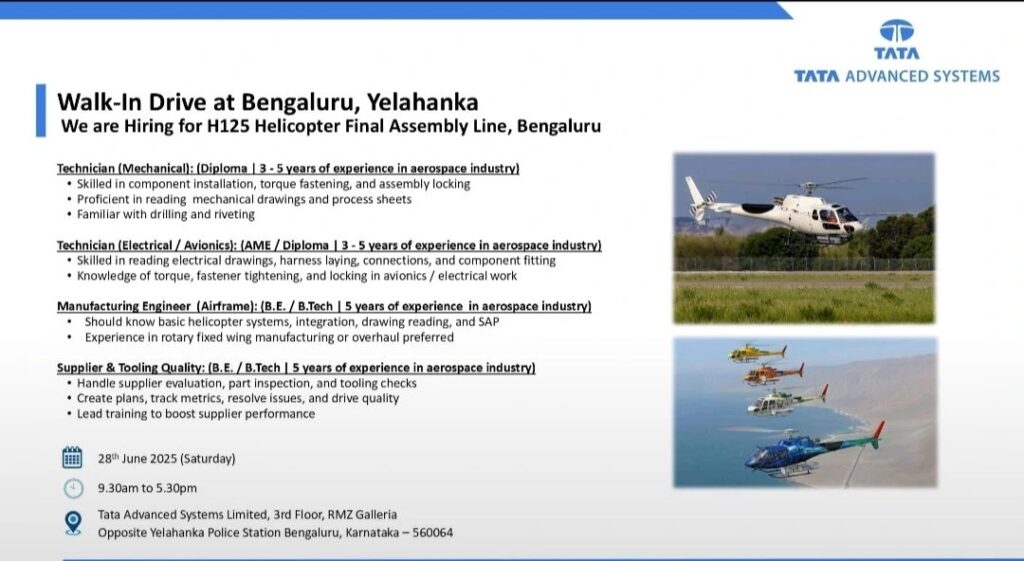 🌟 Tata Advanced Systems Walk-In Drive for Aerospace Jobs 2025 in Bengaluru