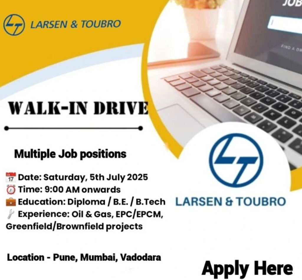 Project Manager Jobs India 2025 – L&T Walk-In Drive for High-Level Roles | 5th July