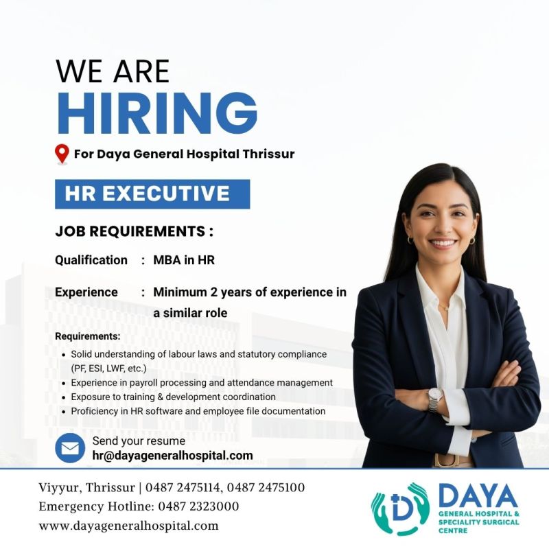 🌟 Exclusive Daya General Hospital HR Executive Vacancy Posting India 2025