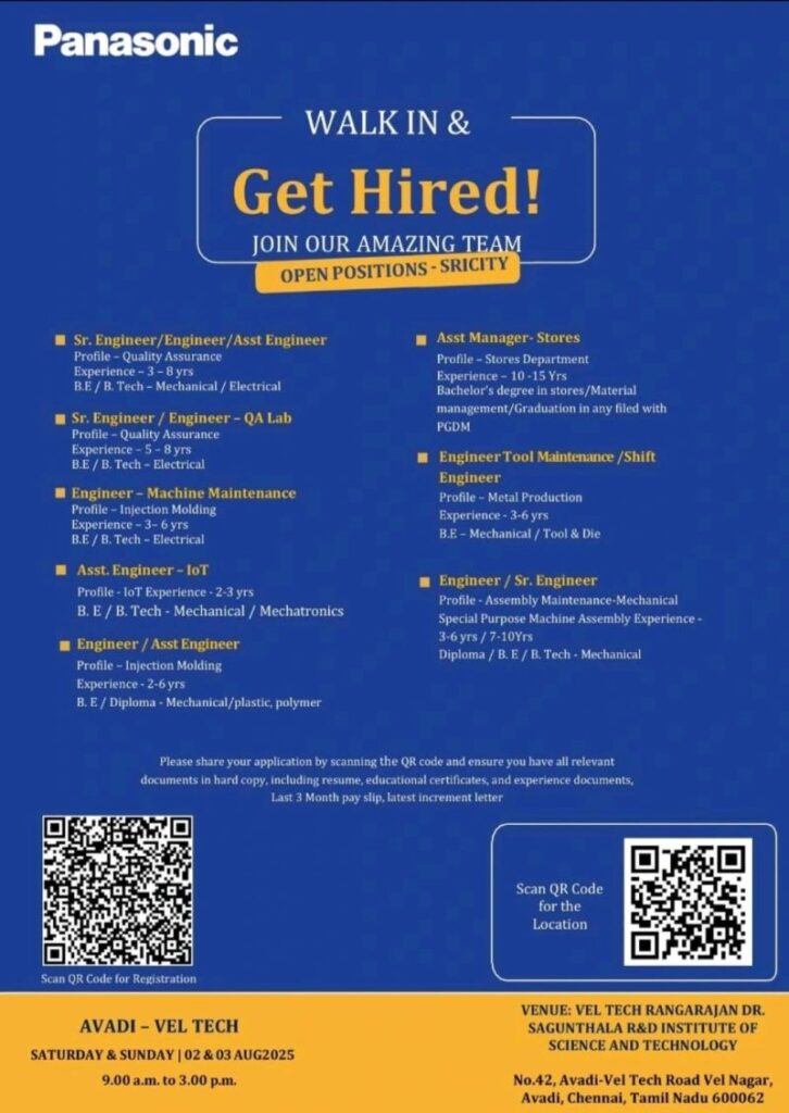 🌟 Amazing Panasonic Vacancies India – Walk-In Interviews on August 2 & 3!