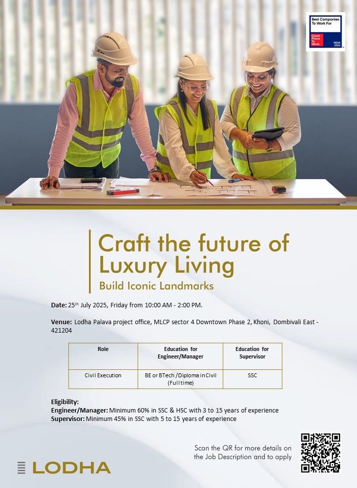 🏗️ Lodha Group Walk-In Interview for Civil Execution Jobs 2025 – Mumbai