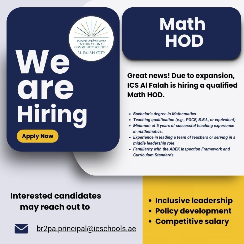 🏫 International Community Schools Al Falah City Teacher Vacancies 2025 – UAE