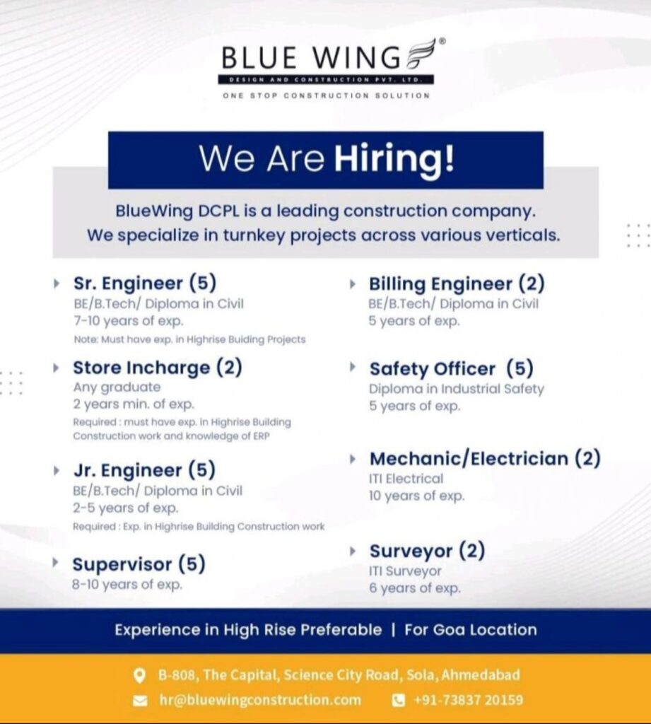 Goa Construction Jobs 2025 – High-Rise Careers with BlueWing Await You! Apply Now