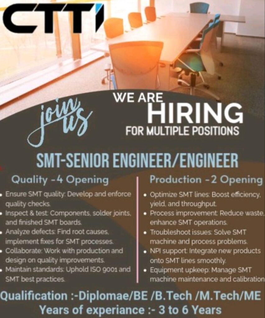 SMT Engineer Jobs in Tamil Nadu – High Growth Careers at CTTI Await! July 14-18