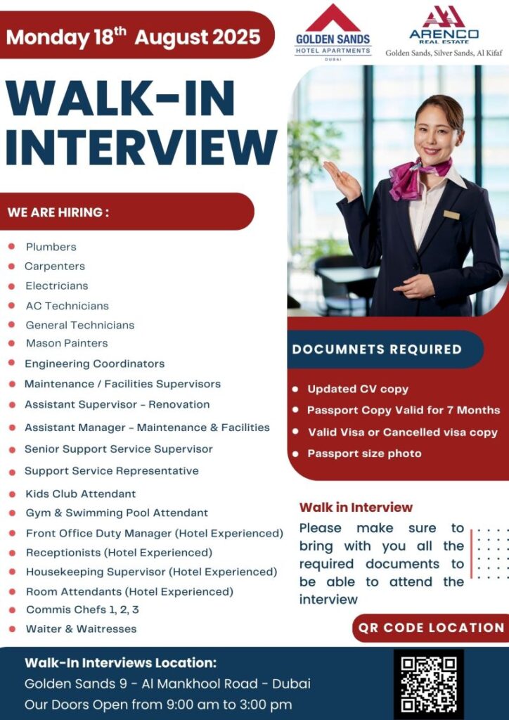 Elite Golden Sands Hotel Apartments – Walk-in Interview Vacancy in UAE – 18th August 2025