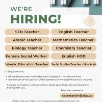 Dubai Sharjah Alitqan American School Urgent Hiring Following Positions 26-12-2024.
