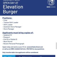 Kuwait Elevation Burger Recruitment Open Day at Every Tuesday 10:00am to 3:00pm.