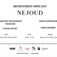 Kuwait Nejoud Restaurant Management Company Recruitment Open day on 15th Jan 2025.