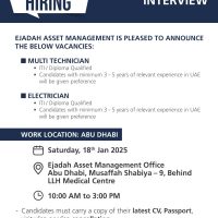 Dubai, Abu Dhabi Ejadah Asset Management Hiring Walk-in Interview on Saturday, 18th January 2025 from10:00 AM - 3:00 PM.